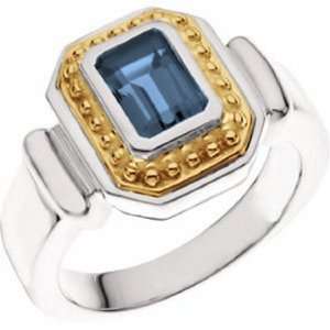   Silver and 14K Yellow Gold London Blue Topaz and Diamond Ring Jewelry
