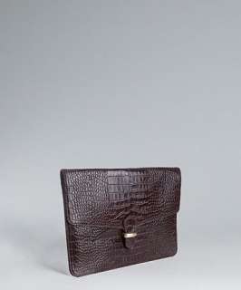 Camille Zarsky brown crocodile embossed leather portfolio clutch