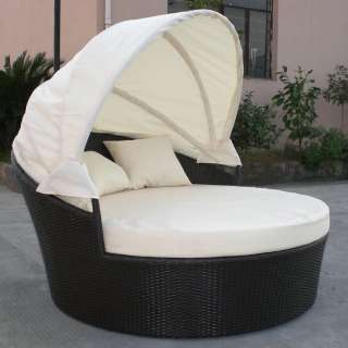 OUTDOOR WICKER PATIO FURNITURE   Canopy Bed   BROWN  Pillows Included 