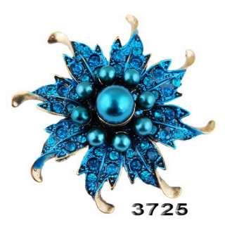 Flower Brooch Pin 42MM 6Colors Imitate Pearl Rhinestone Crystal 