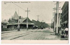 ERIE RR RAILROAD DEPOT, Bradford Pennsylvania, 1906 PC  