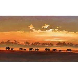  Jonathan Sanders 36W by 22H  Wading Elephants CANVAS 