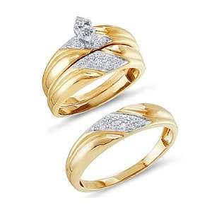 Diamond Engagement Rings Set Wedding Yellow Gold Men Ladies .29ct 