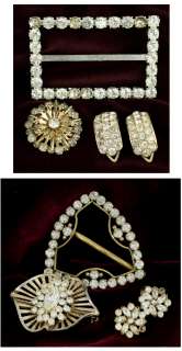 Antique Rhinestone Strass Jewelry Pins Buckle Earrings  
