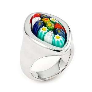 Millefiori Murano Glass Multi Color Marquise Ring With Electroform 