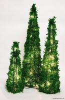   PARR HILL SET OF 3 PRELIT GREEN CONE SHAPE BEADED TABLETOP XMAS TREES