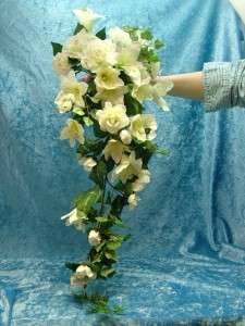   Lilly Gardenia Cascade Silk Floral Bouquet Quinceañera Bridal  