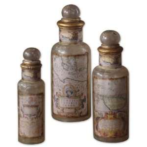 Uttermost 15.5 Inch Old World Bottles Set/3 Heavily Antiqued, Clear 