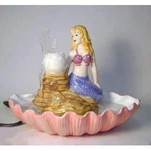  Electric Ceramic Seated Mermaid in Shell Fountain Patio 