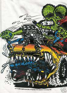 Rat Fink Ed Roth Car Eater 1956 Ford white t shirt tee sizes S XXL 