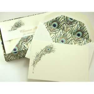 peacock feather italian personalized luxury stationery NEW