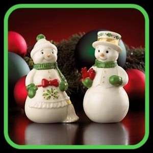 Lenox Holiday Snow Couple Snowman Salt & Pepper Shakers  