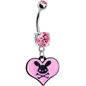 Pink Gem Bunny Crossbones Heart Belly Ring