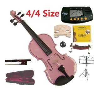  Merano 4/4 Full Size Pink Violin with Case and Bow+Extra 
