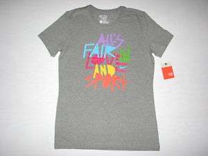 Nike Womens Alls Fair In Love & Sport T Shirt Gray NWT  