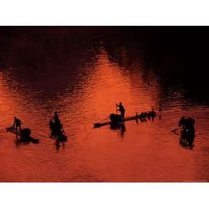  Fishing Rafts on the Li River at Sunset, China Premium 