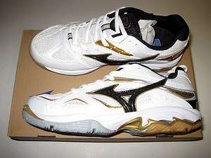 Mizuno Wave Spike 14 Womens Volleyball Shoes White/Black/Gold NEW Size 