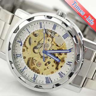   Skeleton Watch Solid Stainless Steel Band Blue Rome Number  