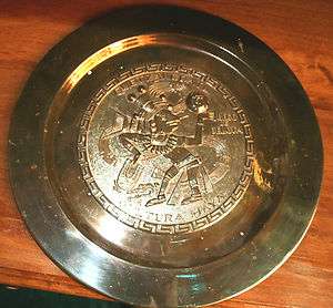 Antique 11 Diameter Gold Metal Plate Mayan Culture   Mexico Ball 