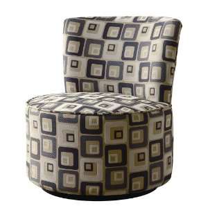  Retro Square Pattern Fabric Accent Seating Round Swivel Chair 