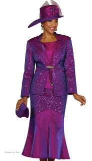 Nubiano 96533 Purple Mother of Bride Womens 3 piece Skirt Church Suit 