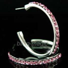 Hoop Earrings use Pink Swarovski Crystal SE003 Gift Box  