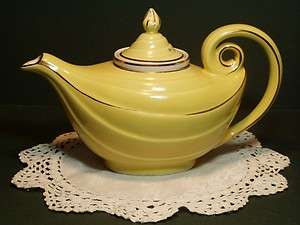   Yellow Gilded Genie Aladin Lamp Teapot with Lid and Ceramic Strainer