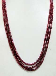 220 cts Ruby gemstone beads 3 strand necklace  