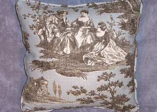 Waverly Aqua and Brown Toile Throw Pillow  