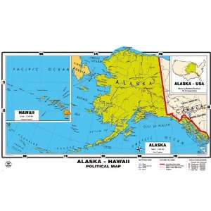 MAP XXL   71 Inches   Original Alaska & Hawaii Political Map (School 
