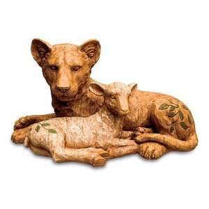    Wood Look Resin Lion and Lamb Garden Statue