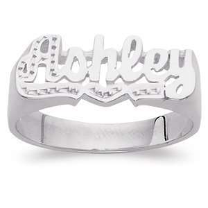  Sterling Silver Large Diamond Cut Script Name Ring with 