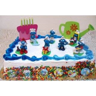 Adorable 21 Piece Smurfs Birthday Cake Topper Set Featuring Papa Smurf 