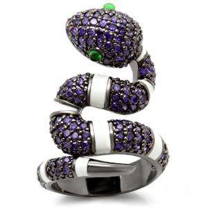  Silver Tone Purple CZ Snake Ring SZ 7 Jewelry