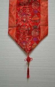 New Chinese Red Silk Brocade Table Runner with Tassels 78L FTR 09 
