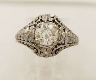 Vintage Diamond & 14k White Gold Edwardian Style Engagement Ring 
