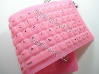 Flexible Silicone Rubber PC Keyboard antiwater USB PINK  
