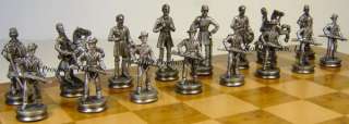 US CIVIL WAR PEWTER METAL chess set 17 Burlwood board  