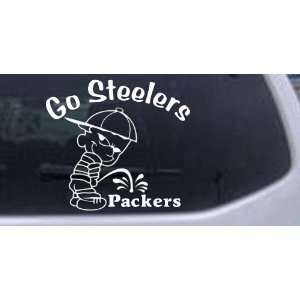 White 16in X 17.6in    Go Steelers Pee On Packers Car Window Wall 