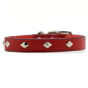   5/8 Diamond Stud Leather Collar in Red Pet 