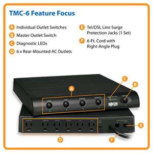   Tripp Lite TMC 6 6 Outlet Under Monitor Surge Protector Electronics