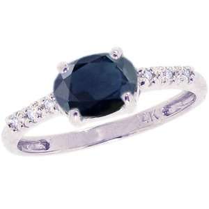 14K White Gold Sweet Oval Gemstone and Diamond East West Promise Ring 