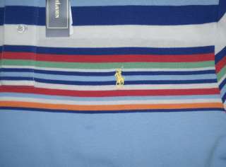 Ralph Mens SS Polo Lt Blue Striped Polo Shirt LT XXL 2X 3X 2XLT 3XLT 