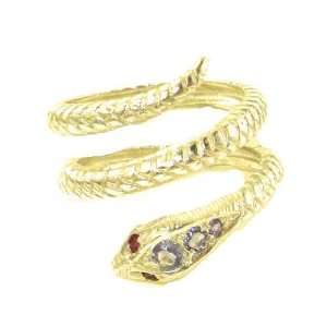 Fabulous Solid Yellow Gold Natural Tanzanite & Ruby Detailed Snake 