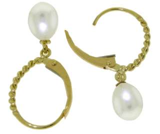 CULTURED PEARL LEVER BACK EARRINGS IN 14K. YELLOW GOLD  