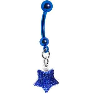  Blue Titanium Sparkle Star Belly Ring Jewelry
