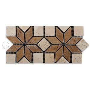   Ivory Floral Border Tumbled Travertine Mosaic Tile