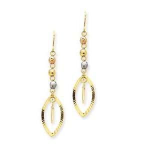    14k Gold Tri Color Bead & Yellow Oval Dangle Earrings Jewelry