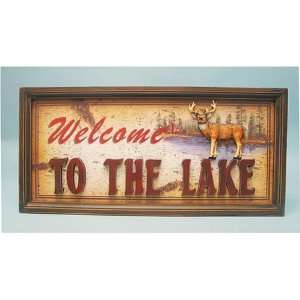  Welcome To The Lake Deer Sign   Lodge Decor