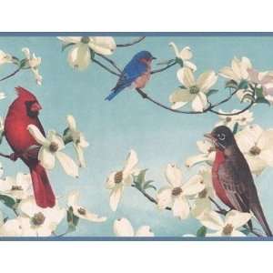  Wallpaper Border Designer Birds in Dogwoods Cardinal, Blue Bird 